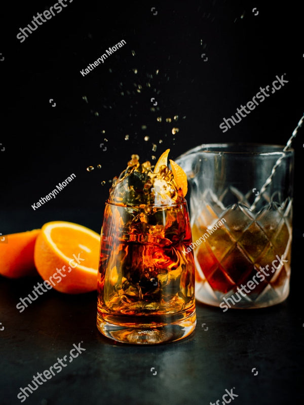 Classic Old Fashioned cocktail with dehydrated citrus garnish