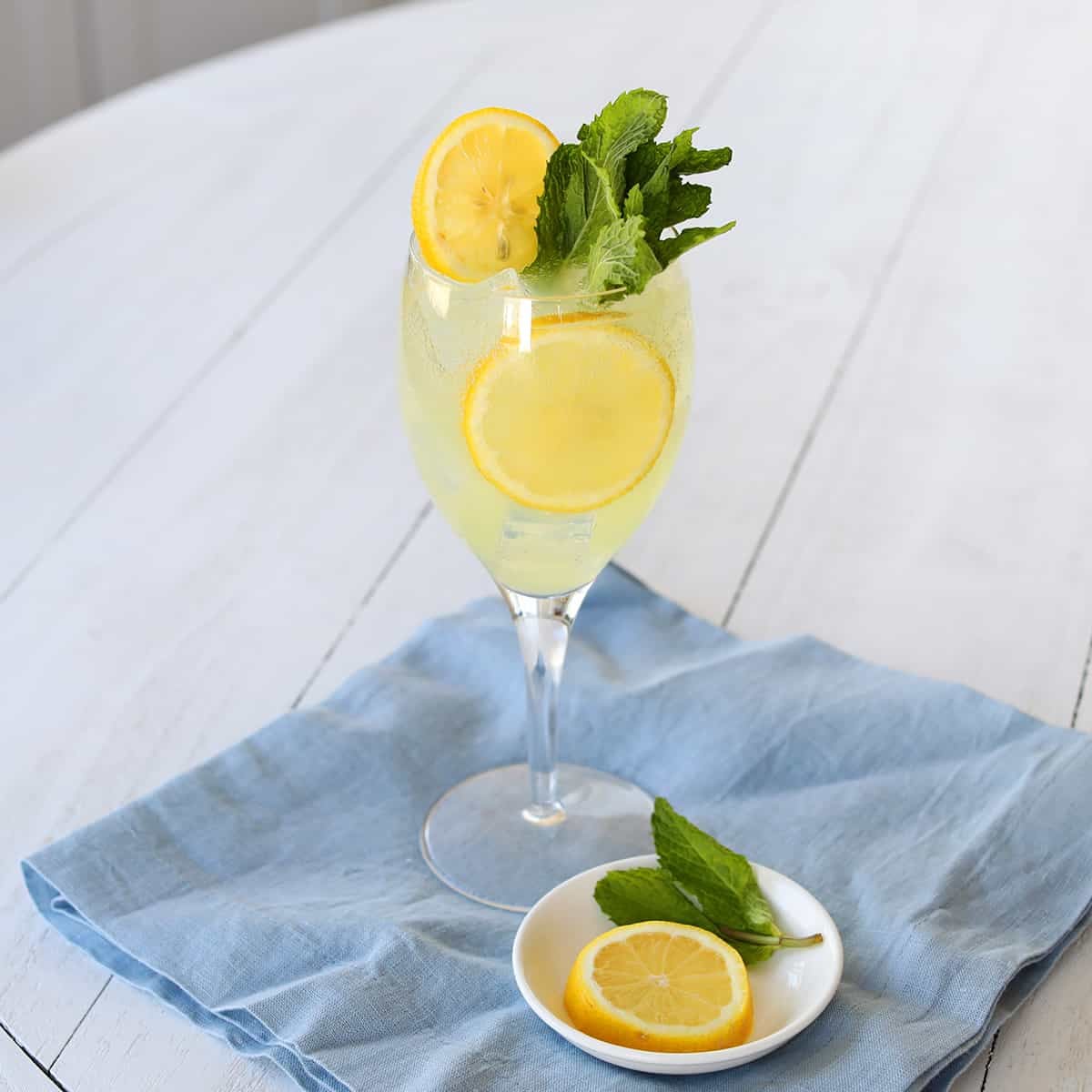 Vodka Lemon Spritz with Dehydrated Lemon Garnish