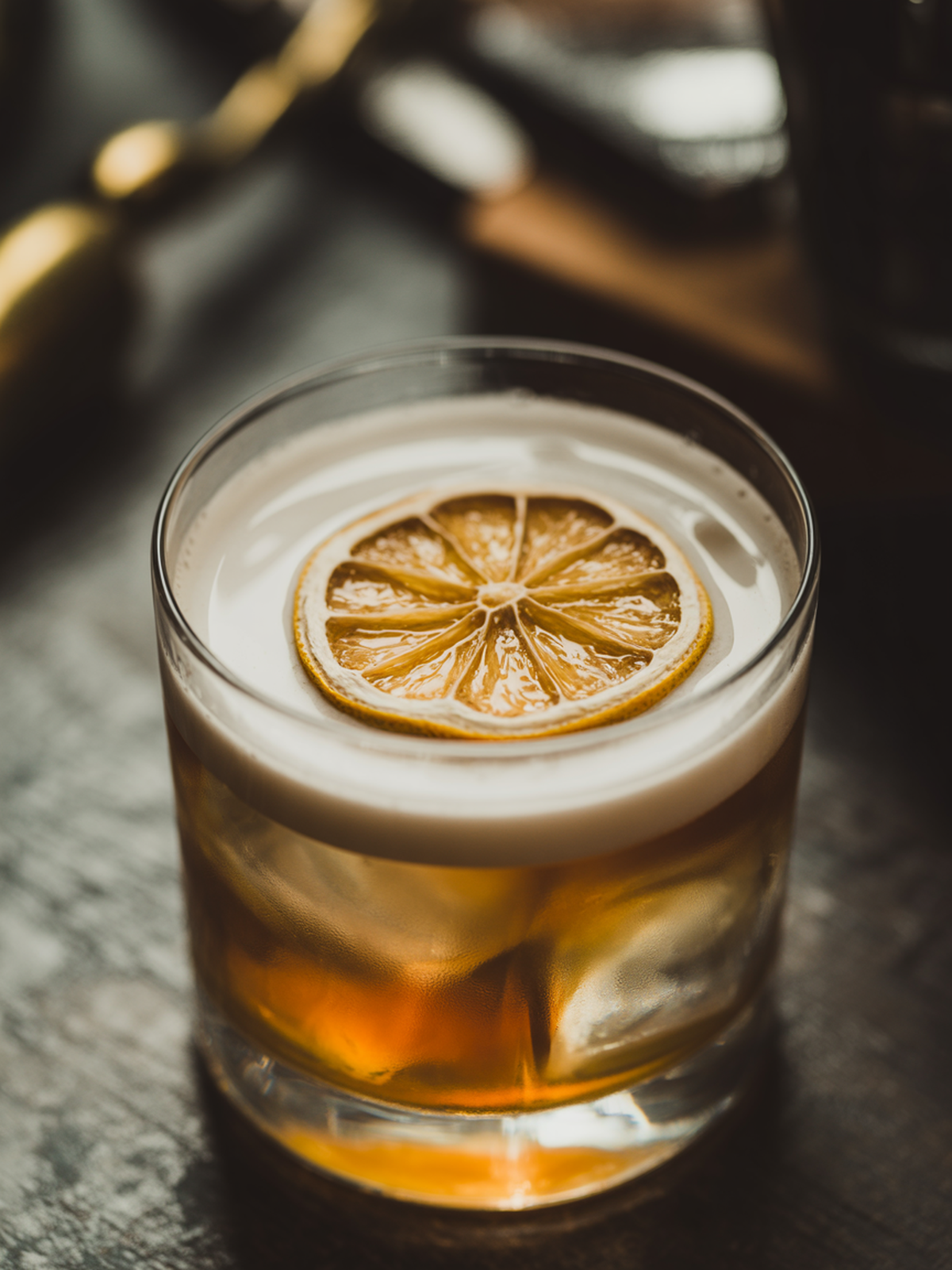 Whiskey Sour with Dehydrated Lemon Garnish