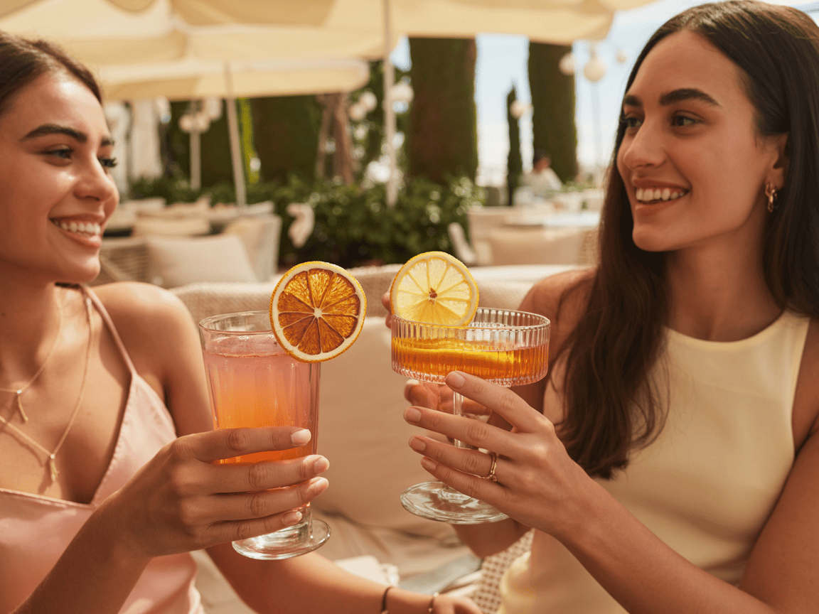 Two friends enjoying craft cocktails