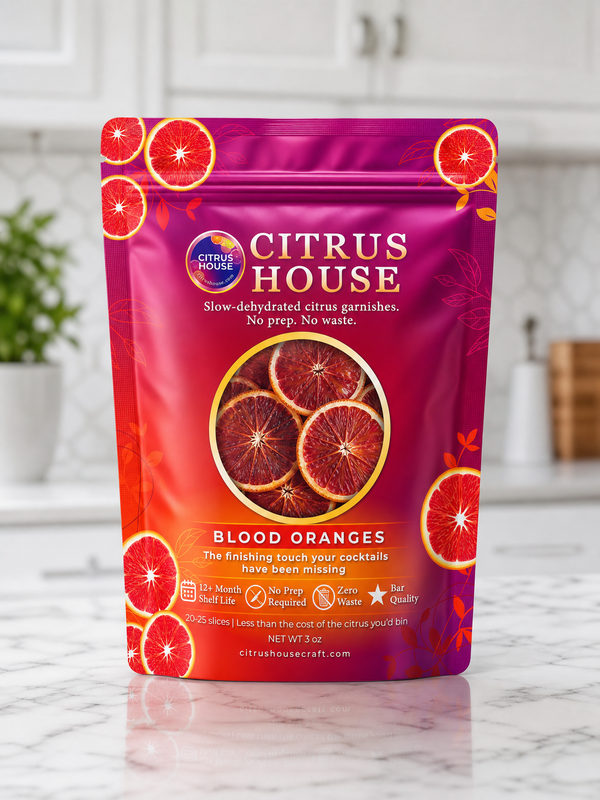Dehydrated Blood Orange Slices for Cocktails — dehydrated citrus garnish by Citrus House